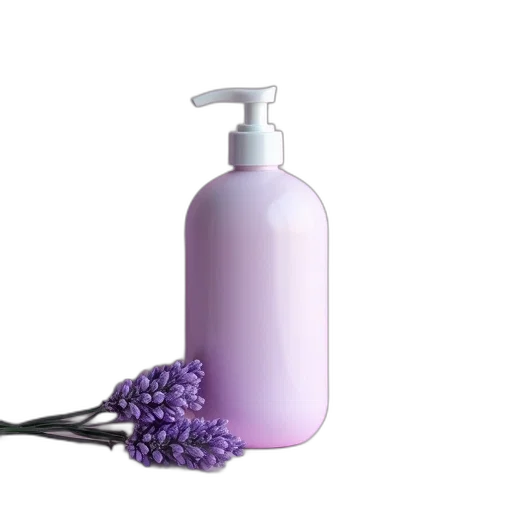 bottle, hair, crown, flower, 3d render, photorealistic, soap, lavender transparent PNG cut-out