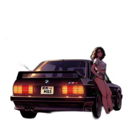 car, concept art, vaporwave, pixel art, comic book art, night, young, woman transparent PNG cut-out