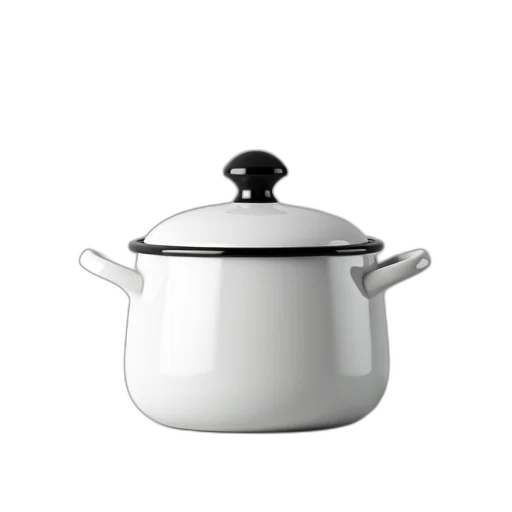 food, robot, 3d render, white, ceramic, pot, black, lid transparent PNG cut-out