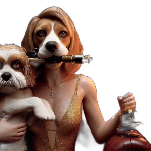 concept art, image, features, two, dogs, beagle, wearing, gold transparent PNG cut-out
