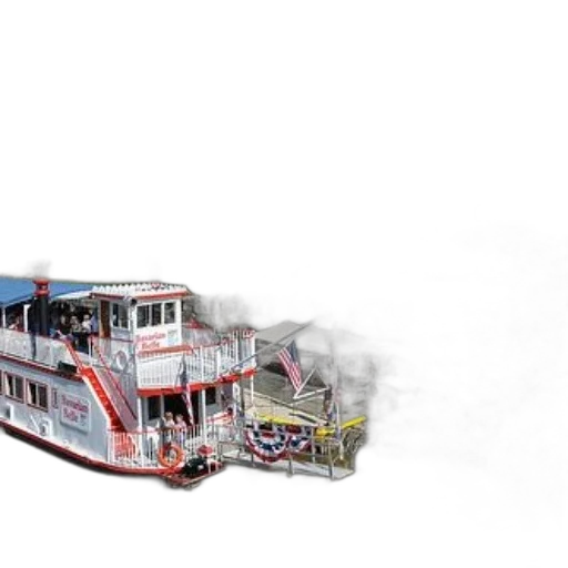 car, photorealistic, 3d render, concept art, pixel art, paddleboat, docked, near transparent PNG cut-out