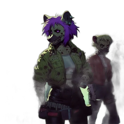 jacket, mask, creature, staff, concept art, cyberpunk, pixel art, fantasy art transparent PNG cut-out