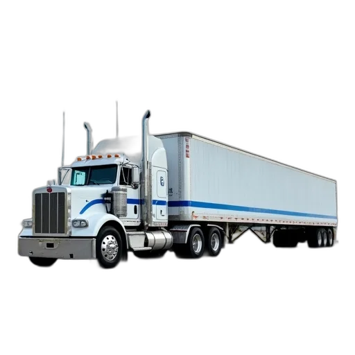 photorealistic, large, white, semi-truck, blue, stripe, parked, empty transparent PNG cut-out