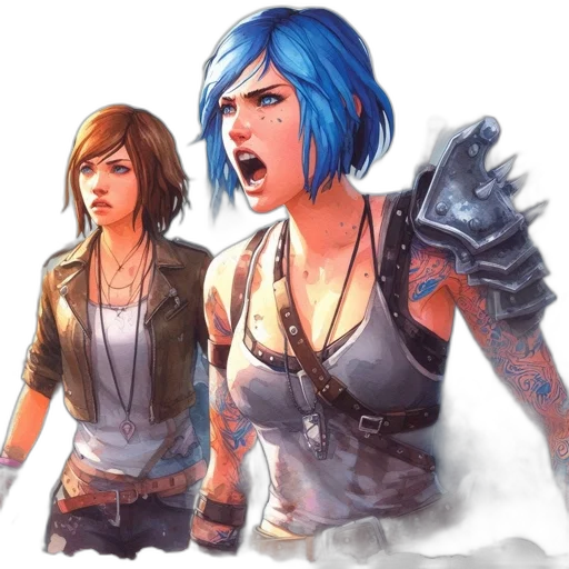 concept art, fantasy art, comic book art, photorealistic, blue, two, animated, females transparent PNG cut-out