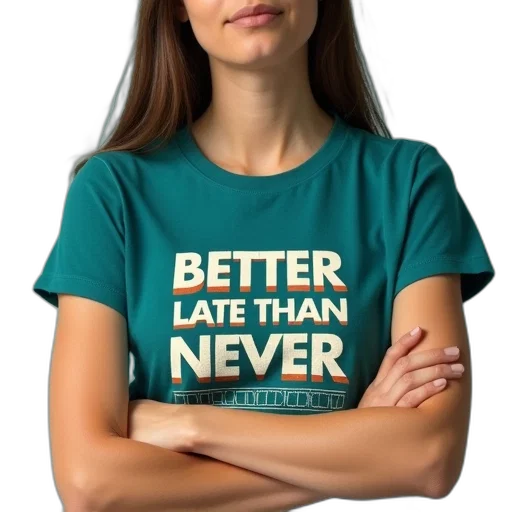 dress, woman, wearing, teal, t-shirt, graphic, design, reads transparent PNG cut-out