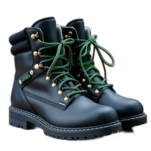 shoes, 3d render, pair, black, hiking, boots, green, laces transparent PNG cut-out