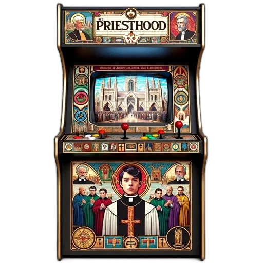 arcade-style, gaming, machine, features, religious, theme, displaying, icons transparent PNG cut-out