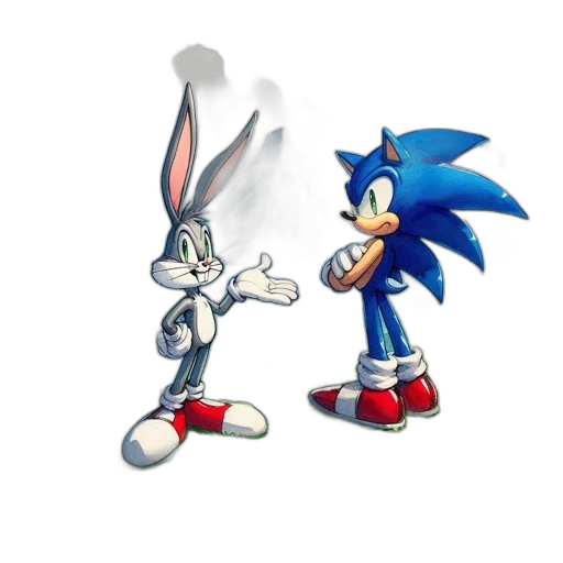 concept art, pixel art, 3d render, cartoon, blue, bugs, bunny, sonic transparent PNG cut-out