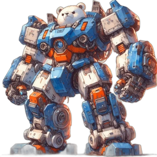 robot, weapon, animal, concept art, 3d render, pixel art, watercolor, blue transparent PNG cut-out