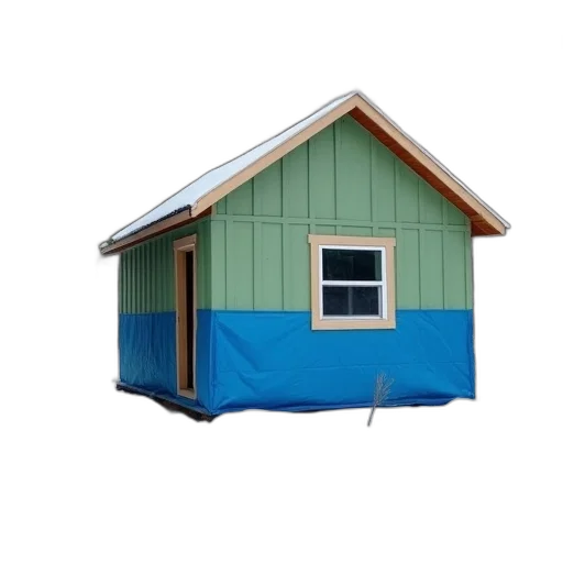 building, furniture, umbrella, 3d render, blue, small, green, partially transparent PNG cut-out