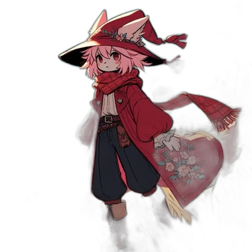 staff, hat, weapon, jacket, concept art, fantasy art, pixel art, anime transparent PNG cut-out