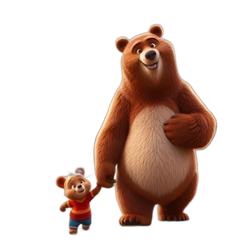 concept art, 3d render, photorealistic, forest, two, animated, bears, matching transparent PNG cut-out