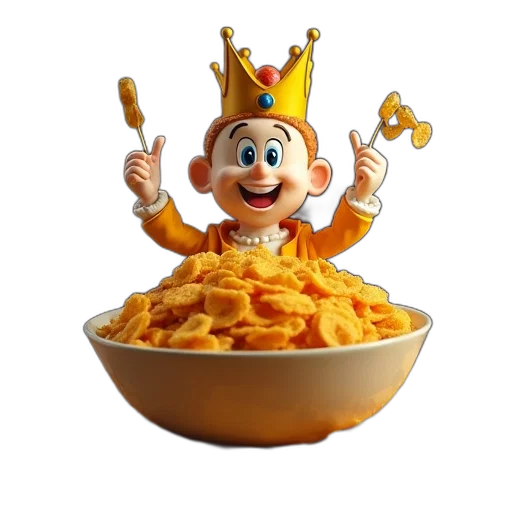 crown, food, hat, creature, 3d render, cornflakes, king transparent PNG cut-out
