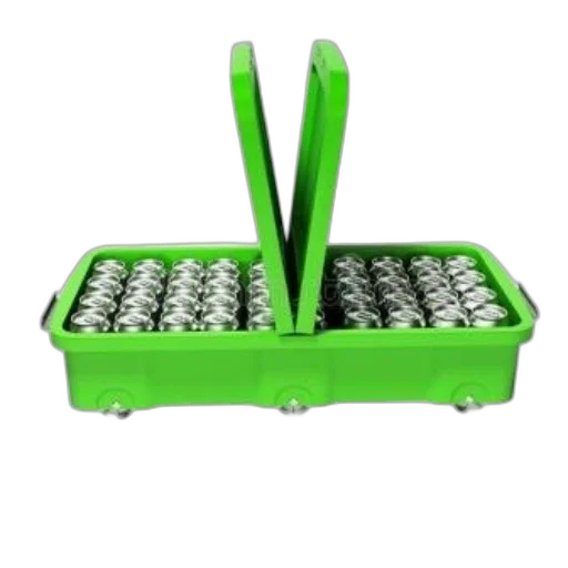 3d render, green, plastic, container, wheels, handle, filled, silver transparent PNG cut-out