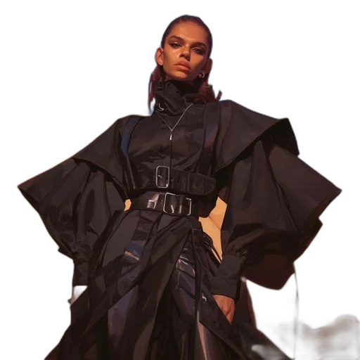 jacket, dress, concept art, cyberpunk, photorealistic, fantasy art, dark, monochrome transparent PNG cut-out