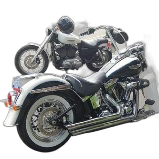 weapon, photorealistic, 3d render, two, motorcycles, parked, lot, one transparent PNG cut-out