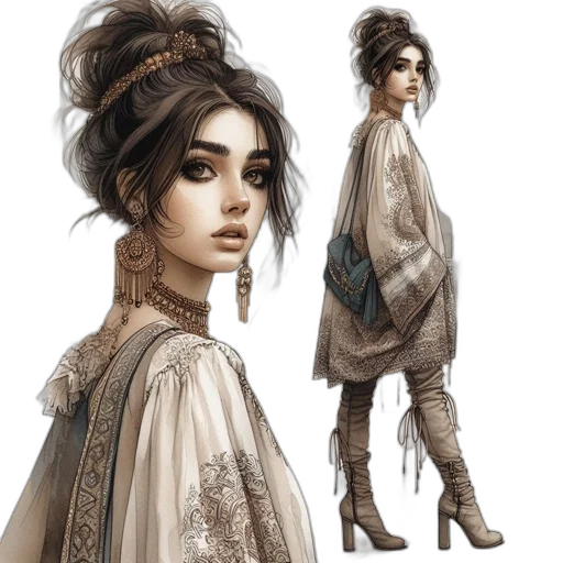 dress, concept art, fantasy art, photorealistic, oil painting, earth tones, dark, monochrome transparent PNG cut-out