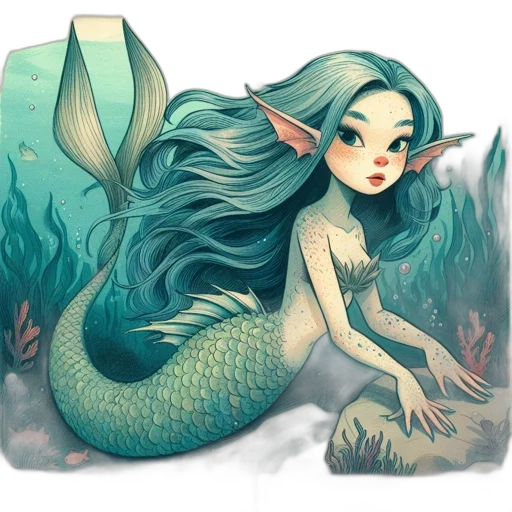 creature, fantasy art, pixel art, watercolor, concept art, underwater, blue, illustration transparent PNG cut-out