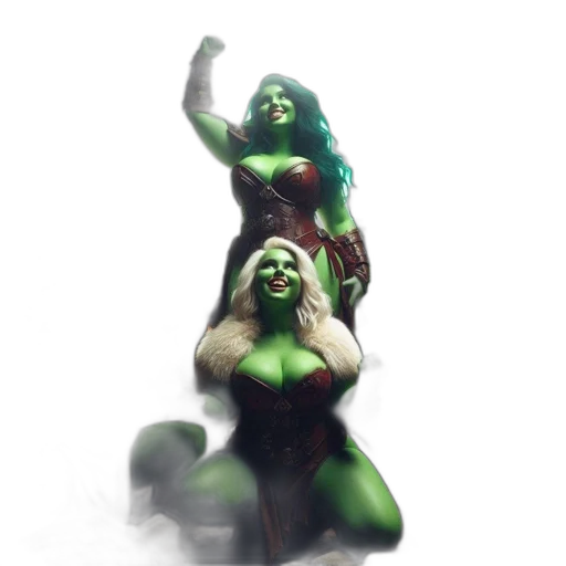 concept art, fantasy art, 3d render, comic book art, outer space, neon lights, green, group transparent PNG cut-out