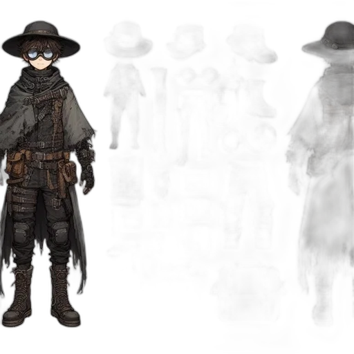 hat, concept art, fantasy art, 3d render, dark, monochrome, earth tones, individual transparent PNG cut-out