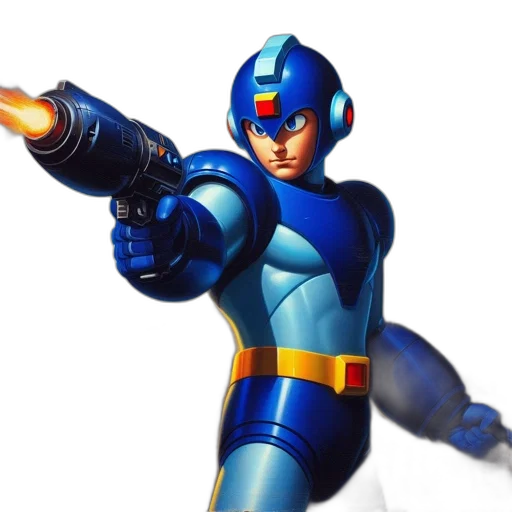 robot, weapon, staff, 3d render, concept art, blue, mega, man transparent PNG cut-out