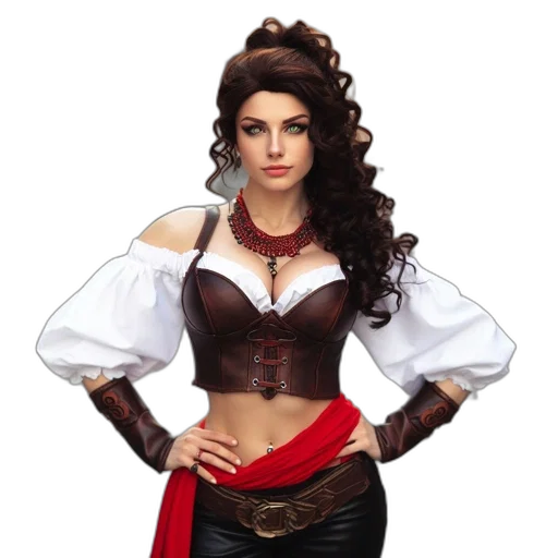 fantasy art, concept art, pixel art, photorealistic, woman, curly, brown, hair transparent PNG cut-out