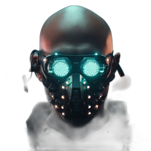 mask, robot, face, weapon, cyberpunk, concept art, 3d render, fantasy art transparent PNG cut-out