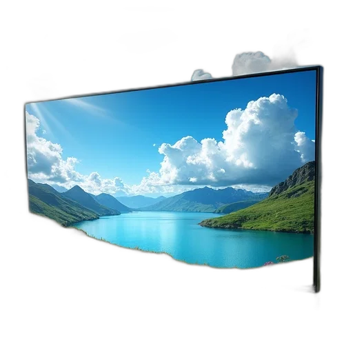 3d render, photorealistic, modern, flat-screen, television, displaying, vibrant, landscape transparent PNG cut-out