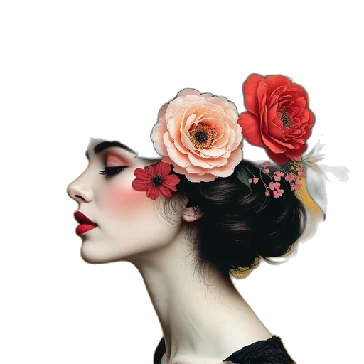 crown, flower, hat, face transparent PNG cut-out