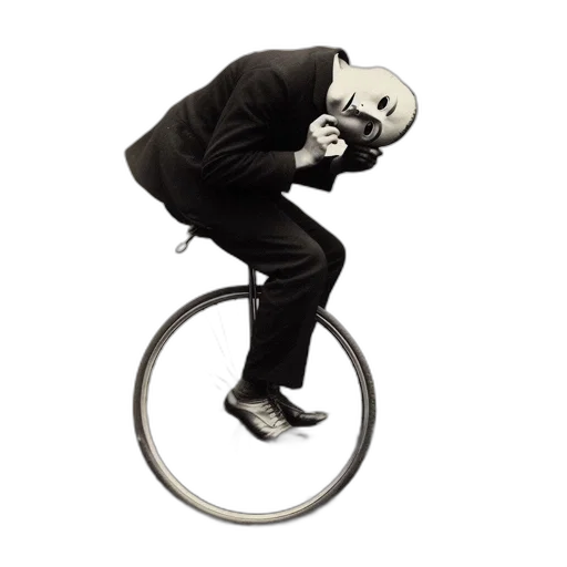 staff, hat, individual, suit, rides, unicyle, while, wearing transparent PNG cut-out