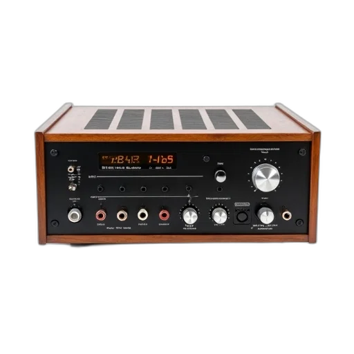 vintage, audio, amplifier, wooden, exterior, black, front, panel transparent PNG cut-out