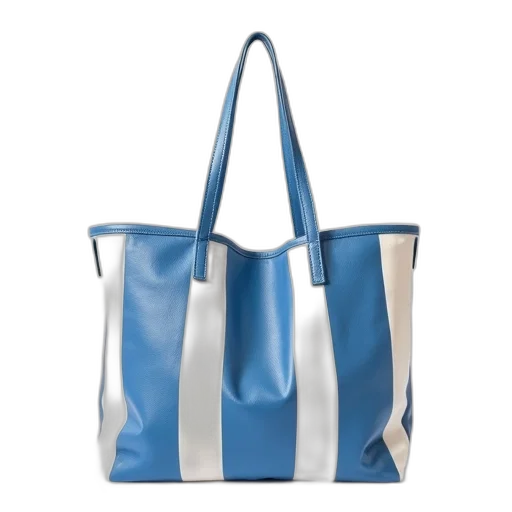 3d render, photorealistic, blue, monochrome, white, striped, tote, bag transparent PNG cut-out