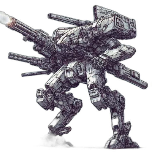 robot, weapon, concept art, 3d render, watercolor, photorealistic, large, heavily-armed transparent PNG cut-out