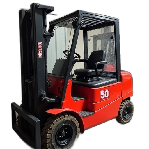 red, forklift, number, side, parked, warehouse, has, black transparent PNG cut-out