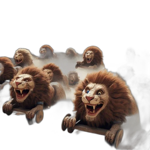 concept art, 3d render, photorealistic, fantasy art, ancient, setting, animated, lions transparent PNG cut-out