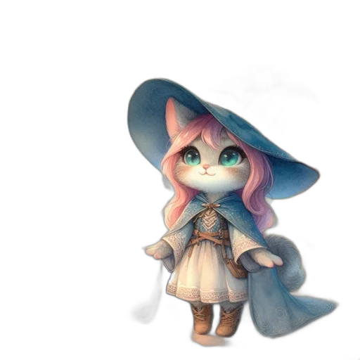 staff, hat, dress, creature, fantasy art, concept art, watercolor, 3d render transparent PNG cut-out