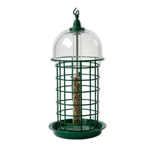 3d render, bird, feeder, clear, plastic, dome, top, green transparent PNG cut-out