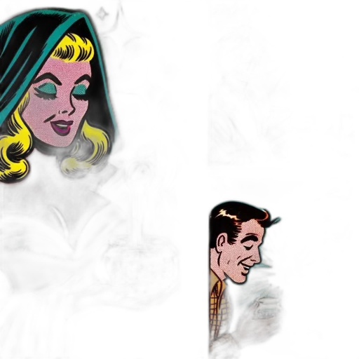 comic book art, concept art, cartoon, fantasy art, vintage-comic, panel, woman, creates transparent PNG cut-out