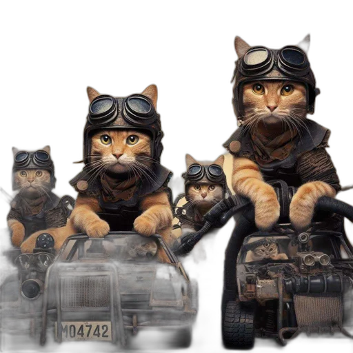 car, concept art, 3d render, photorealistic, comic book art, anthropomorphic, cats, clad transparent PNG cut-out