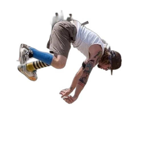 staff, robot, 3d render, photorealistic, concept art, tattooed, skateboarder, mid-air transparent PNG cut-out