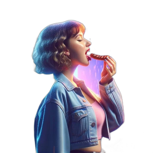 food, jacket, weapon, staff, vaporwave, concept art, cyberpunk, 3d render transparent PNG cut-out
