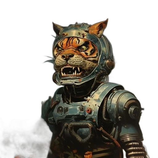 mask, robot, animal, creature, concept art, fantasy art, comic book art, photorealistic transparent PNG cut-out