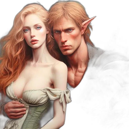 fantasy art, concept art, photorealistic, comic book art, two, characters, face, off transparent PNG cut-out