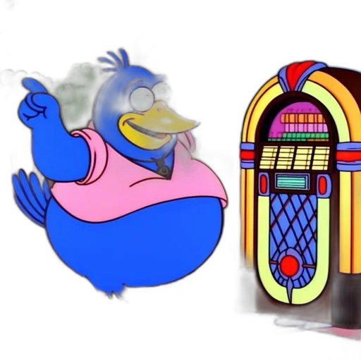 concept art, 3d render, cartoon, blue, bird, character, wearing, pink transparent PNG cut-out