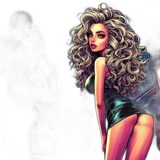 comic book art, fantasy art, concept art, cartoon, night, confident, woman, long transparent PNG cut-out