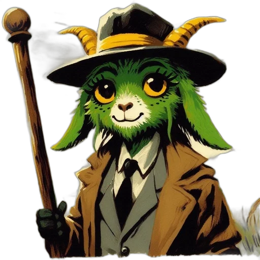 staff, hat, animal, creature, fantasy art, concept art, pixel art, photorealistic transparent PNG cut-out
