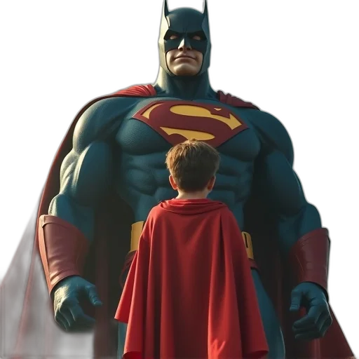 concept art, comic book art, photorealistic, 3d render, boy, big, hero, costume transparent PNG cut-out