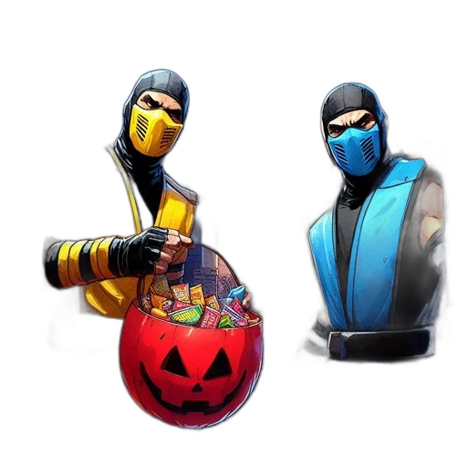 mask, weapon, concept art, 3d render, pixel art, fantasy art, two, ninjas transparent PNG cut-out