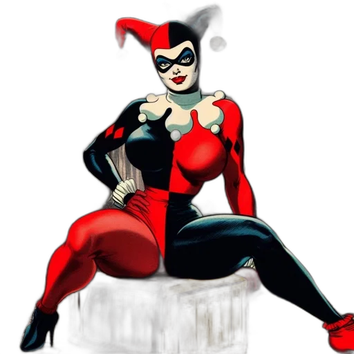 comic book art, concept art, cartoon, pixel art, red, harley, quinn, stands transparent PNG cut-out