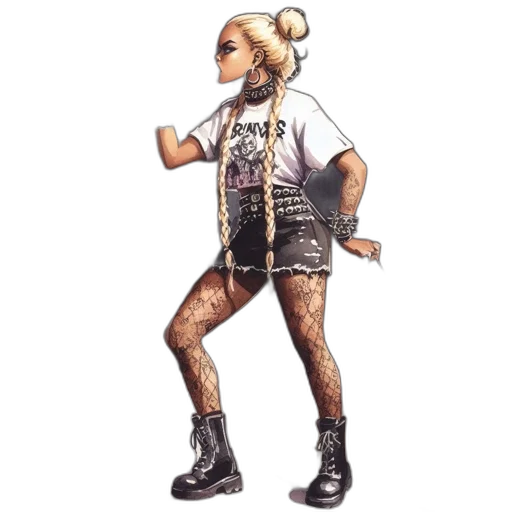 concept art, cartoon, pixel art, comic book art, talented, rocker, blonde, braids transparent PNG cut-out